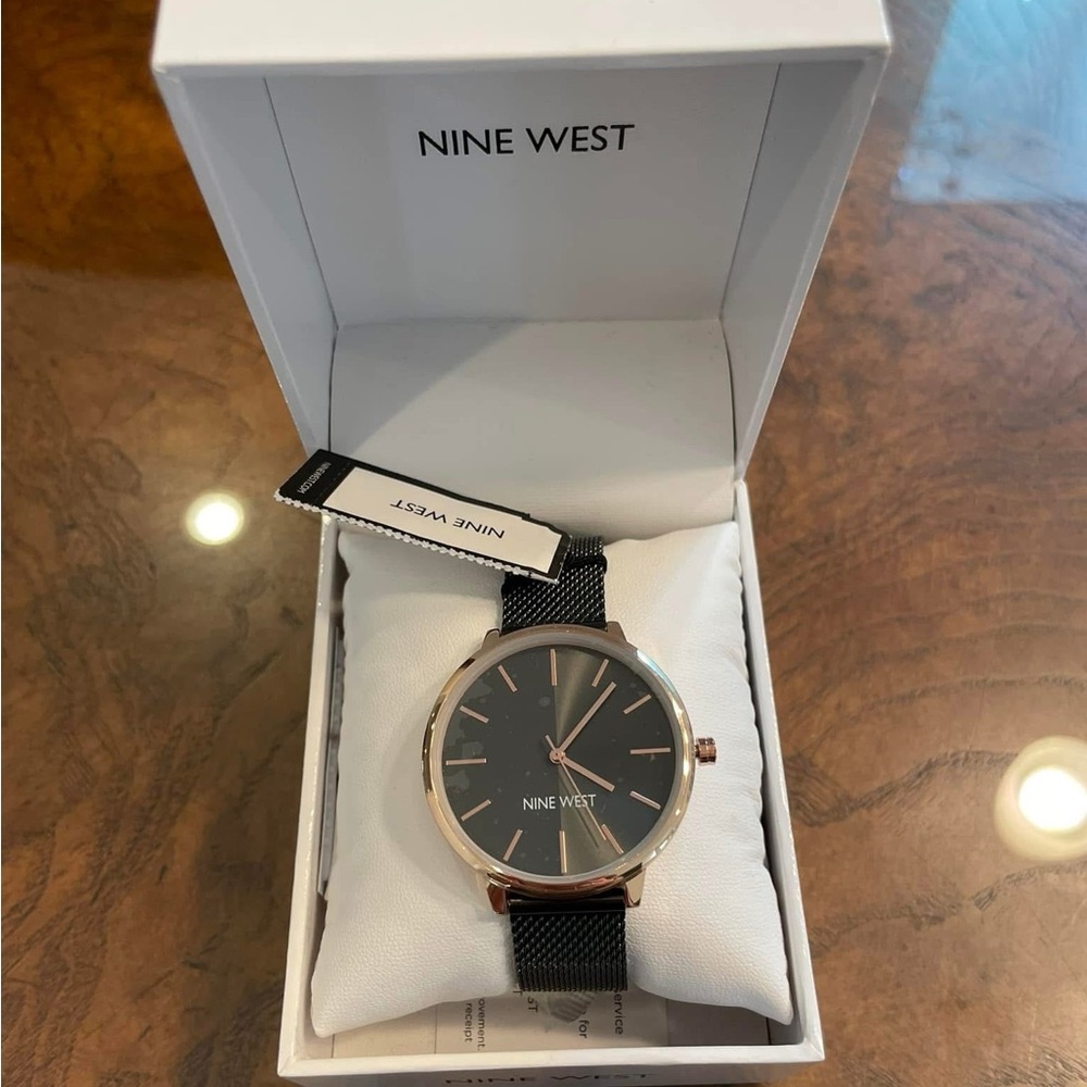 NEW Nine West black and rose gold watch